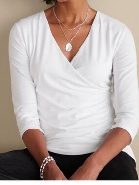 Soft Surroundings White Wrap-Front V-Neck Top